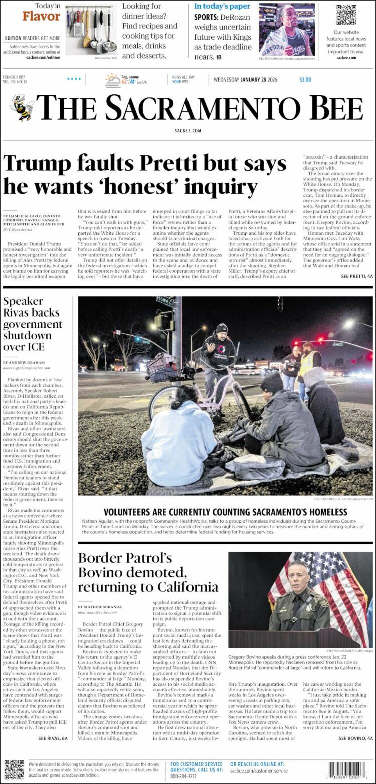 Portada de The Sacramento Bee (USA)