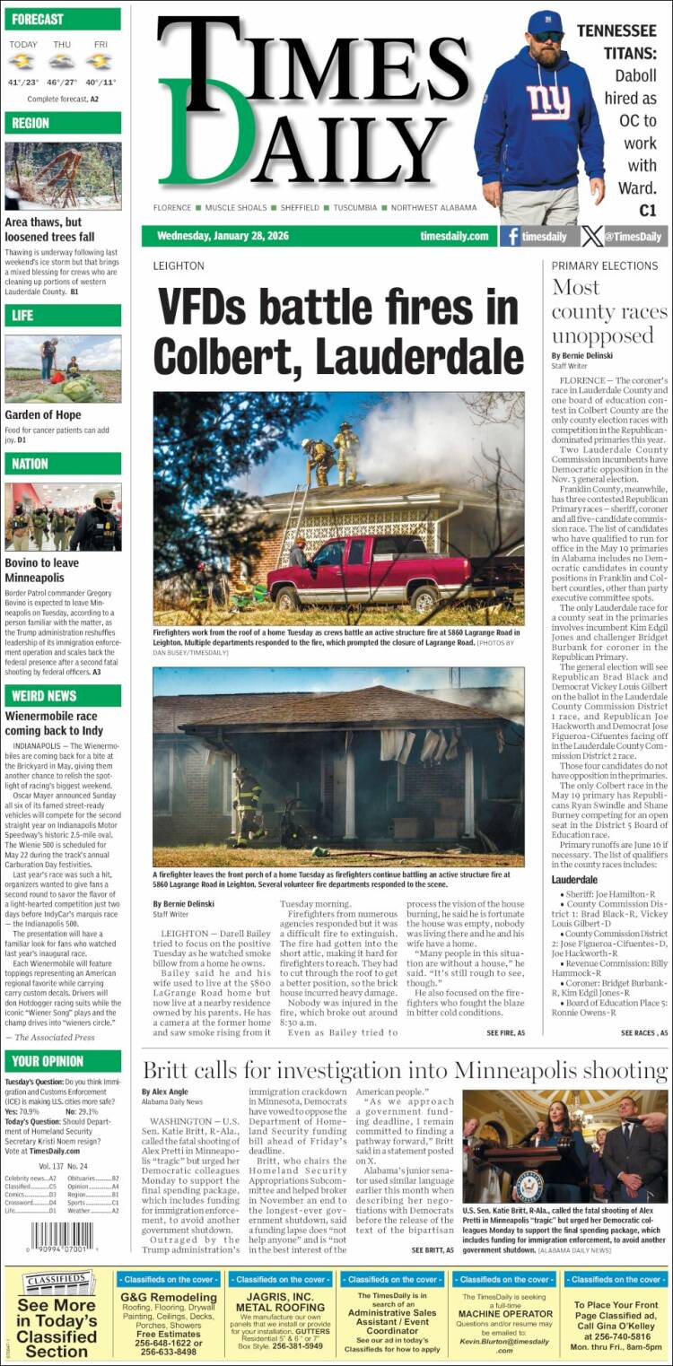 Portada de Times Daily (USA)