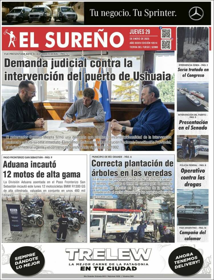 Portada de Diario El Sureño (Argentina)
