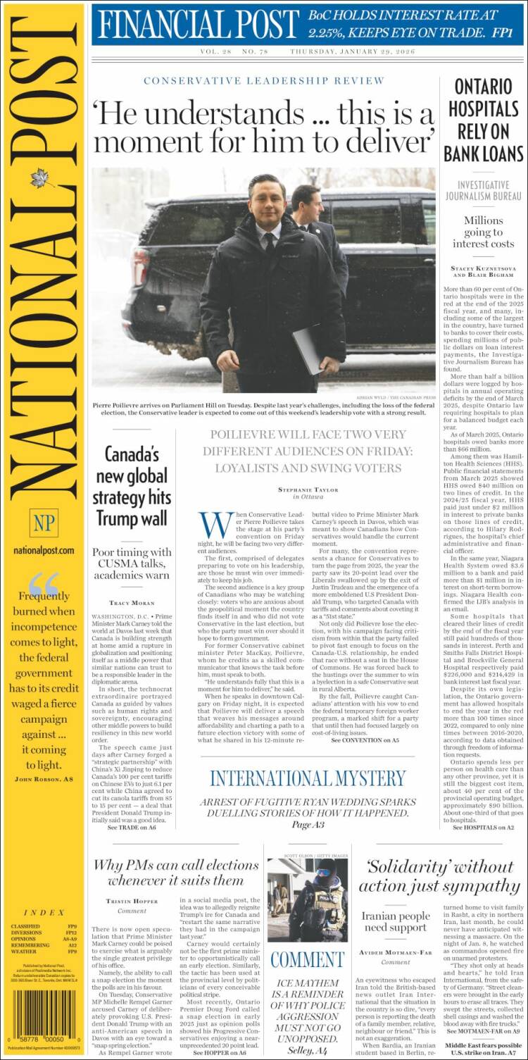 Portada de The National Post (Canad&aacute;)