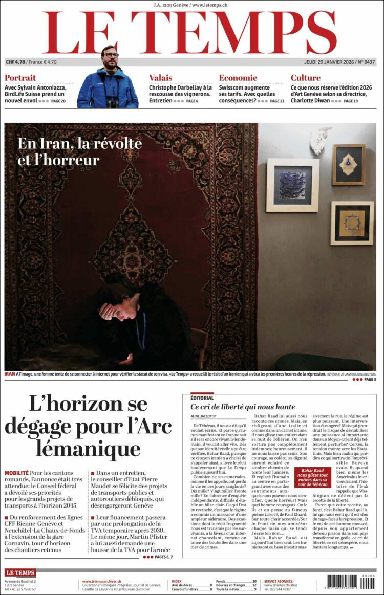 Portada de Le Matin (Suiza)