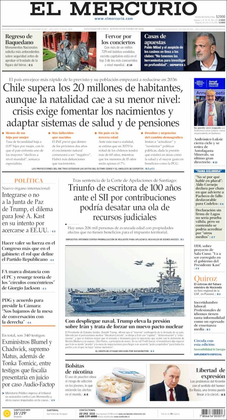 Portada de El Mercurio (Chile)