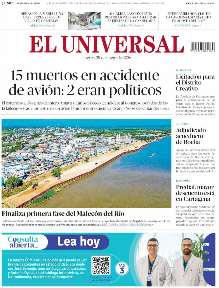 Portada de El Universal (Colombia)