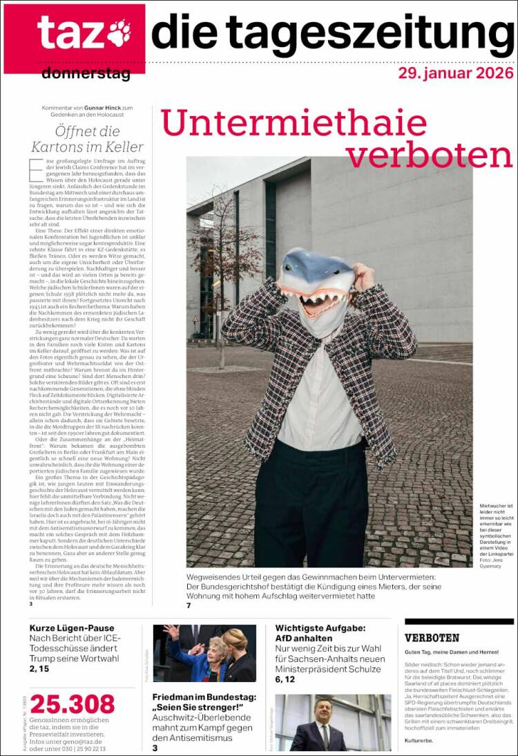 Portada de Die Tageszeitung (Alemania)