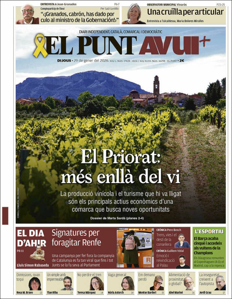 Portada de El Punt Avui (Espa&ntilde;a)