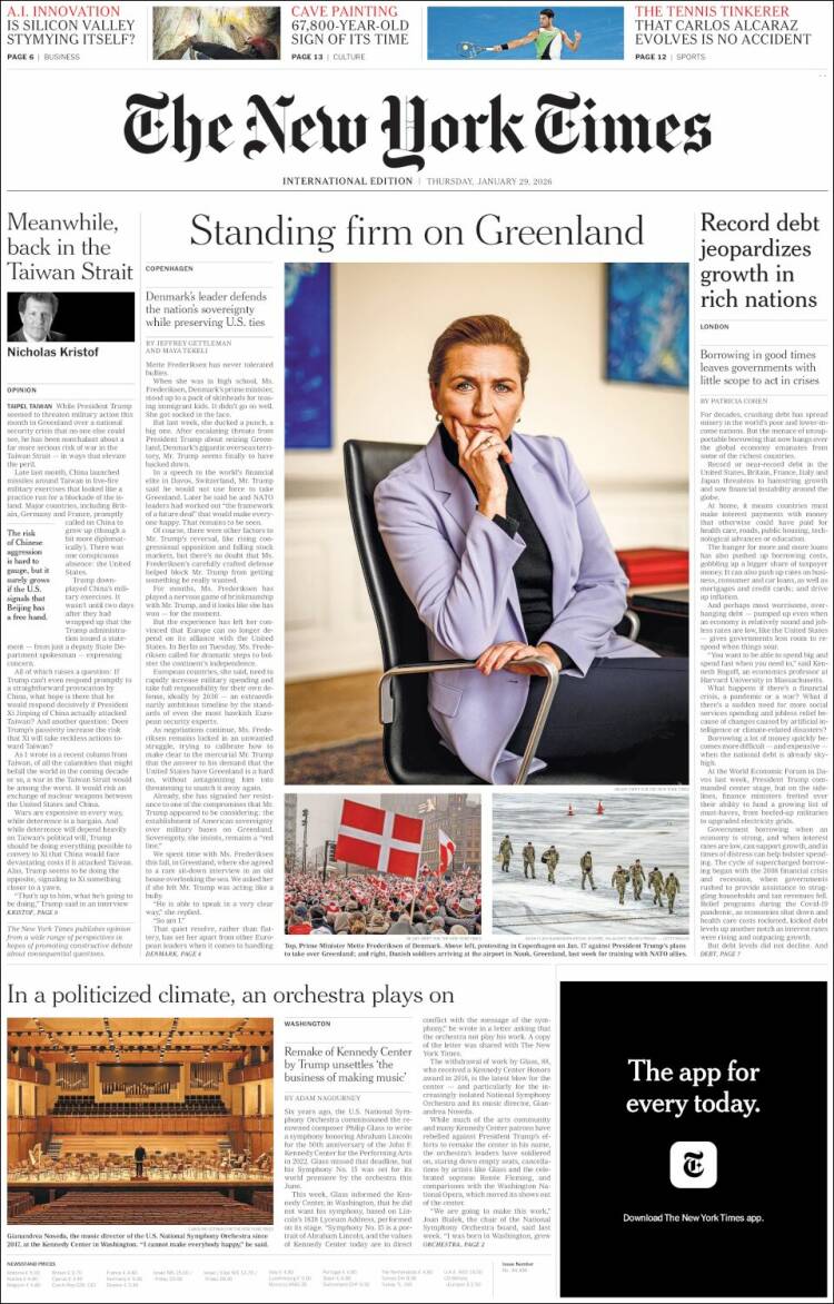 Portada de International New York Times (Europa)