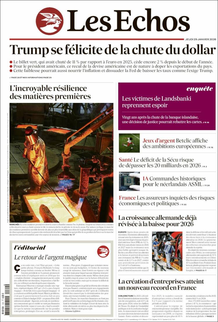 Portada de Les Echos (Francia)