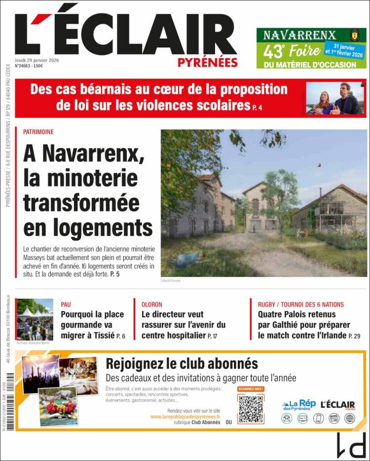 Portada de L'Eclair des Pyrénées (Francia)
