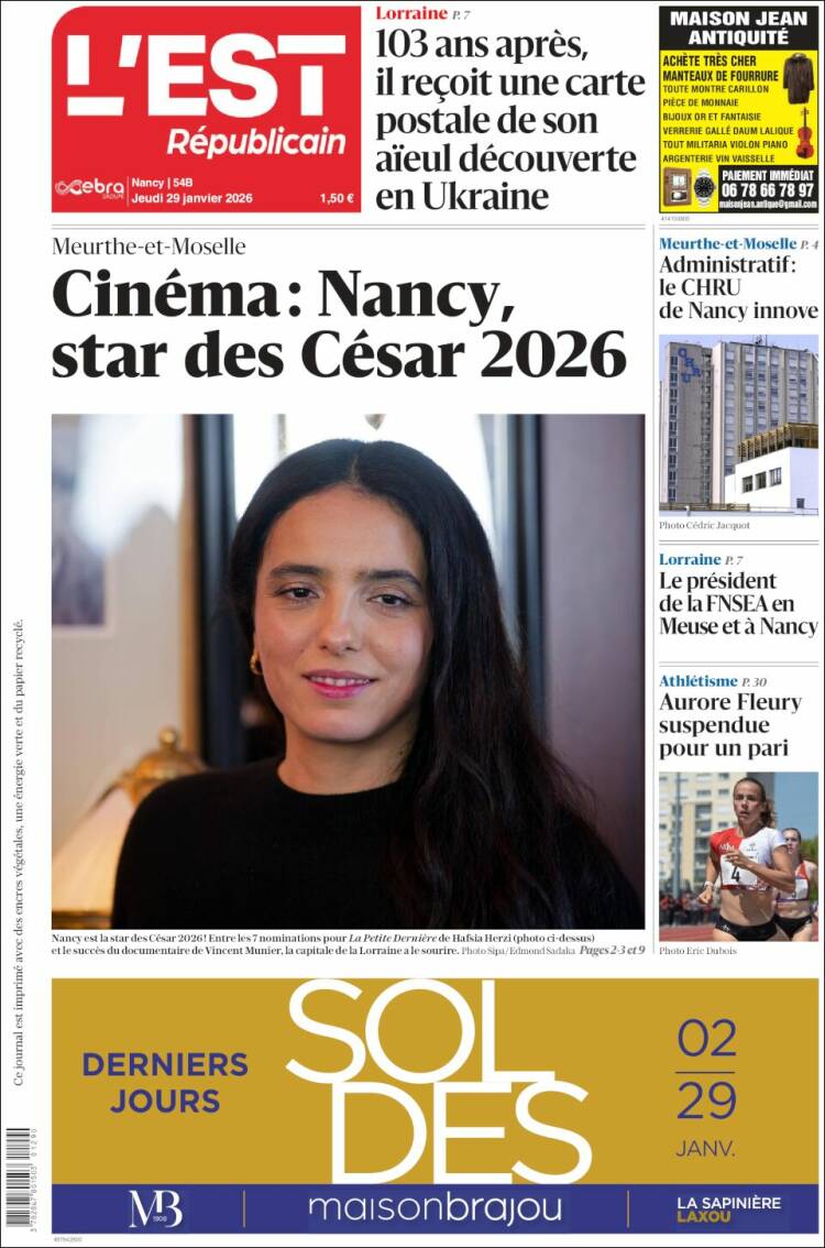 Portada de L'Est Republicain (Francia)