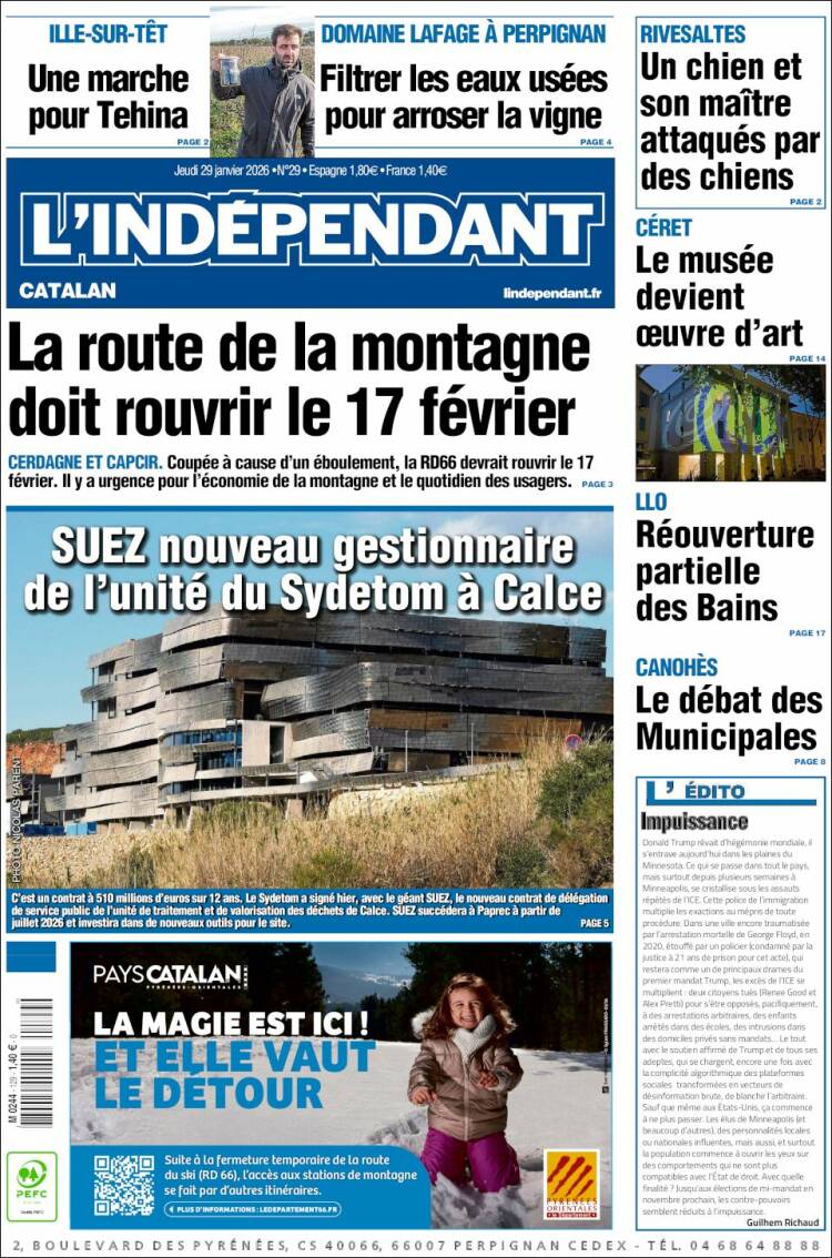 Portada de Le Indépendant (Francia)