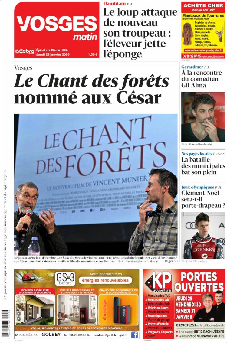 Portada de Vosges Matin (Francia)