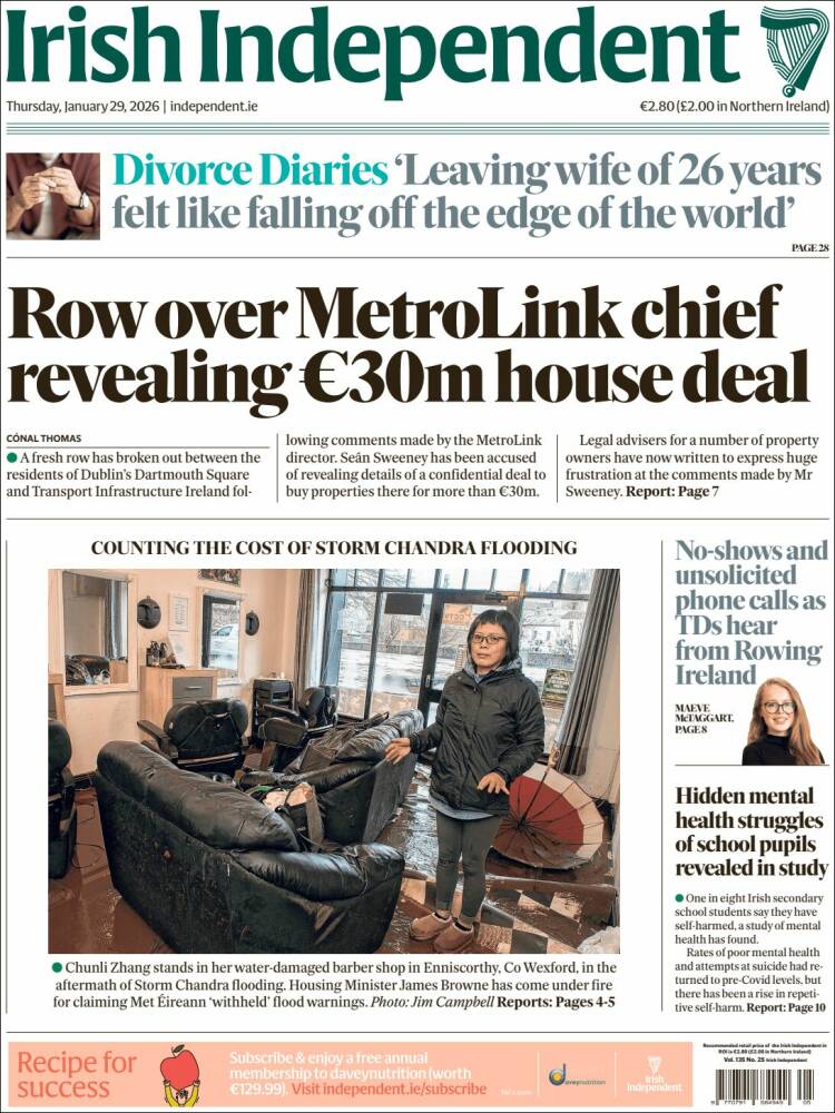 Portada de Irish Independent (Irlanda)