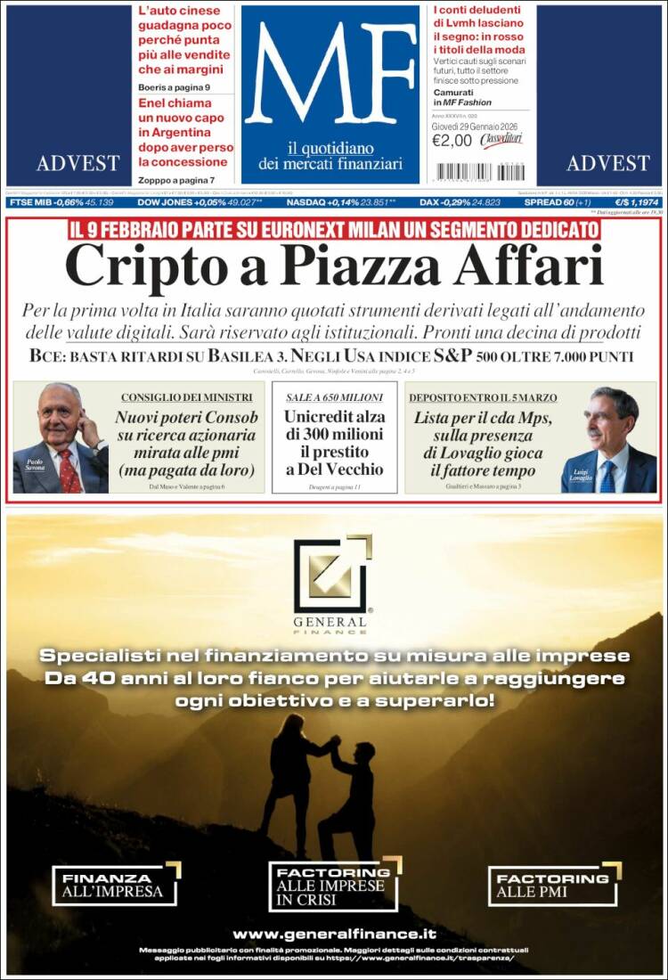 Portada de Milano Finanza (Italia)