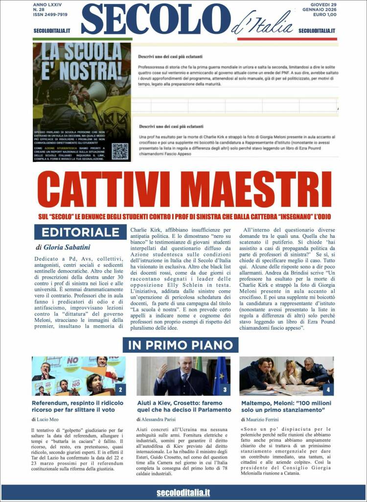 Portada de Secolo d'Italia (Italia)