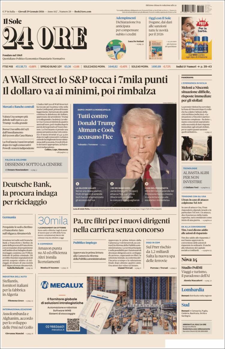 Portada de Il Sole 24 ORE (Italia)