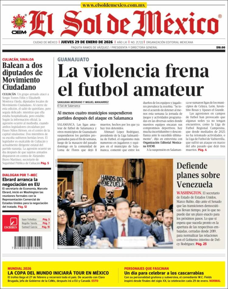 Portada de El Sol de México (M&eacute;xico)