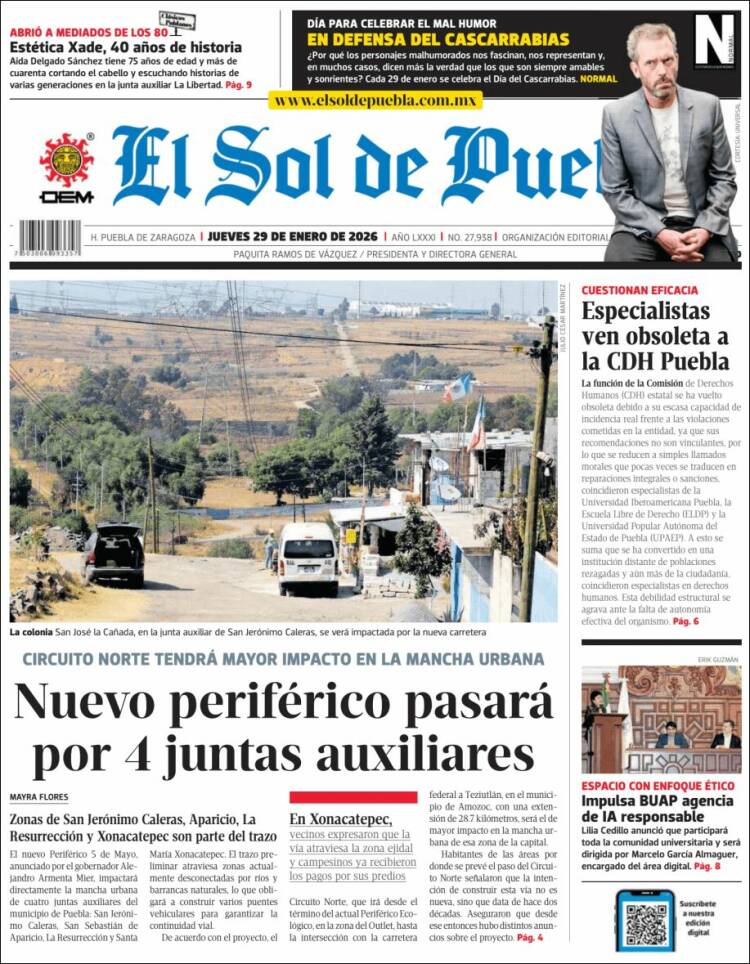 Portada de El Sol de Puebla (M&eacute;xico)