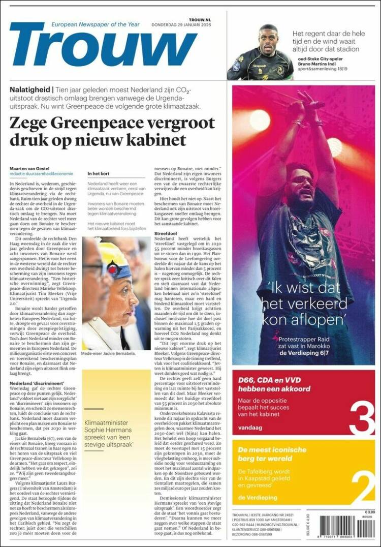 Portada de Trouw (Pa&iacute;ses Bajos)