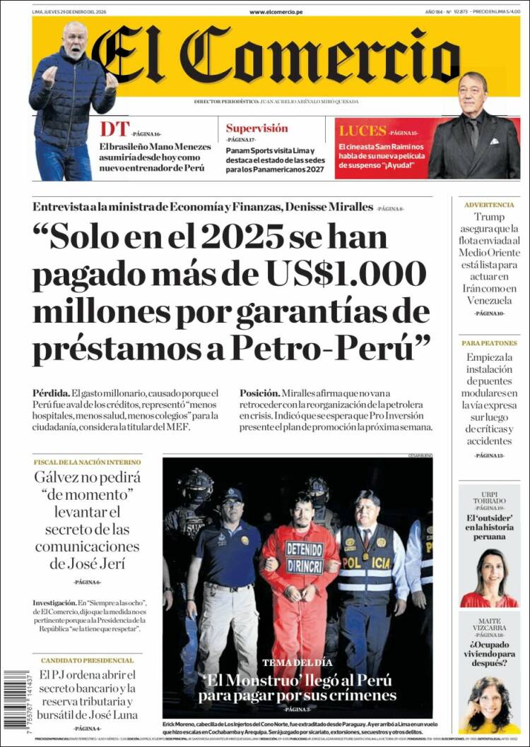 Portada de El Comercio (Per&uacute;)