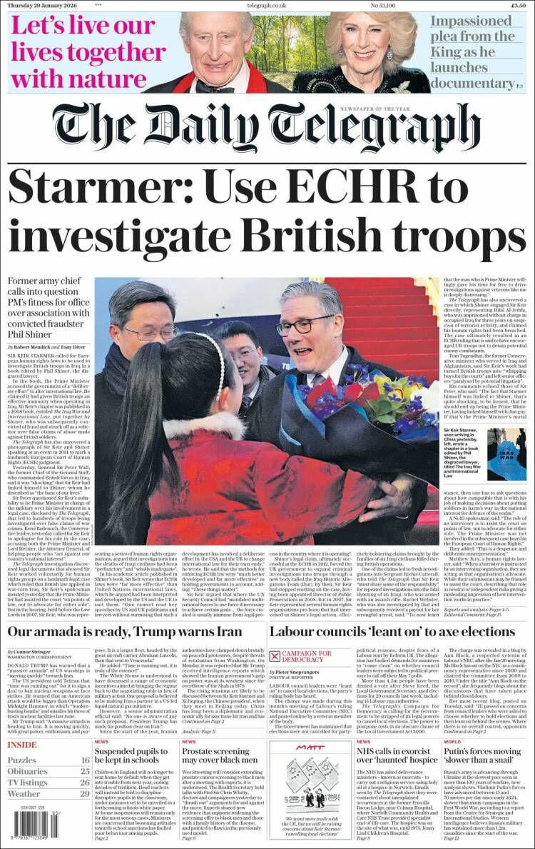 Portada de Daily Telegraph (Reino Unido)