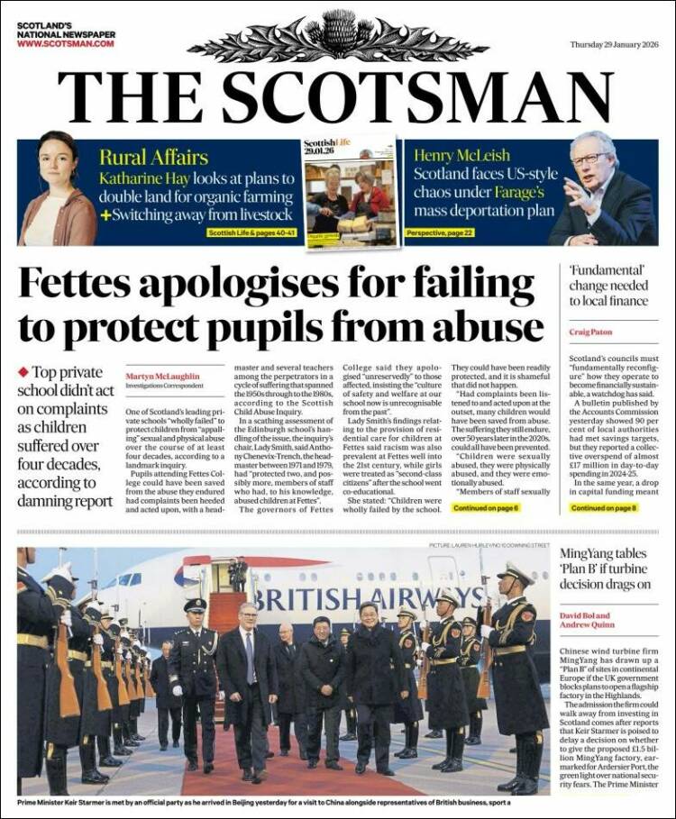 Portada de The Scotsman (Reino Unido)
