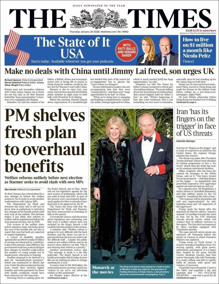 Portada de The Times (Reino Unido)