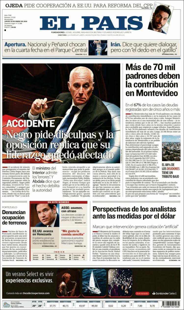 Portada de El País (Uruguay)