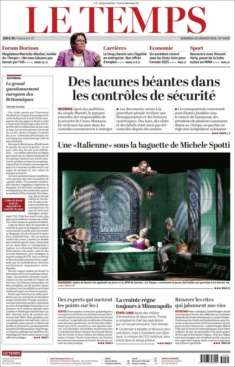 Portada de Le Matin (Suiza)