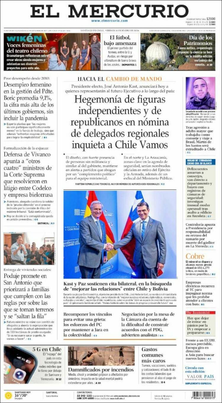 Portada de El Mercurio (Chile)