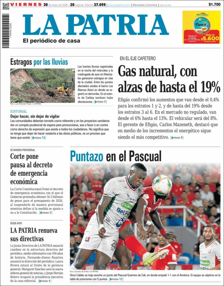 Portada de La Patria (Colombia)