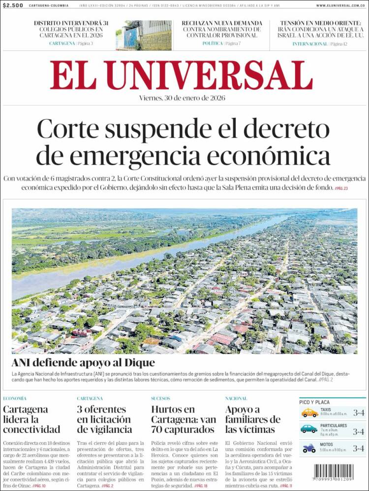 Portada de El Universal (Colombia)