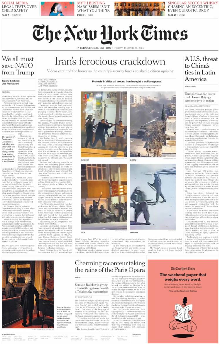 Portada de International New York Times (Europa)