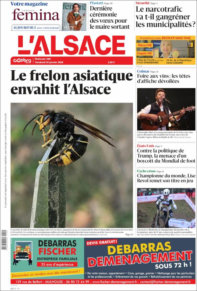 Portada de Journal L'Alsace (Francia)