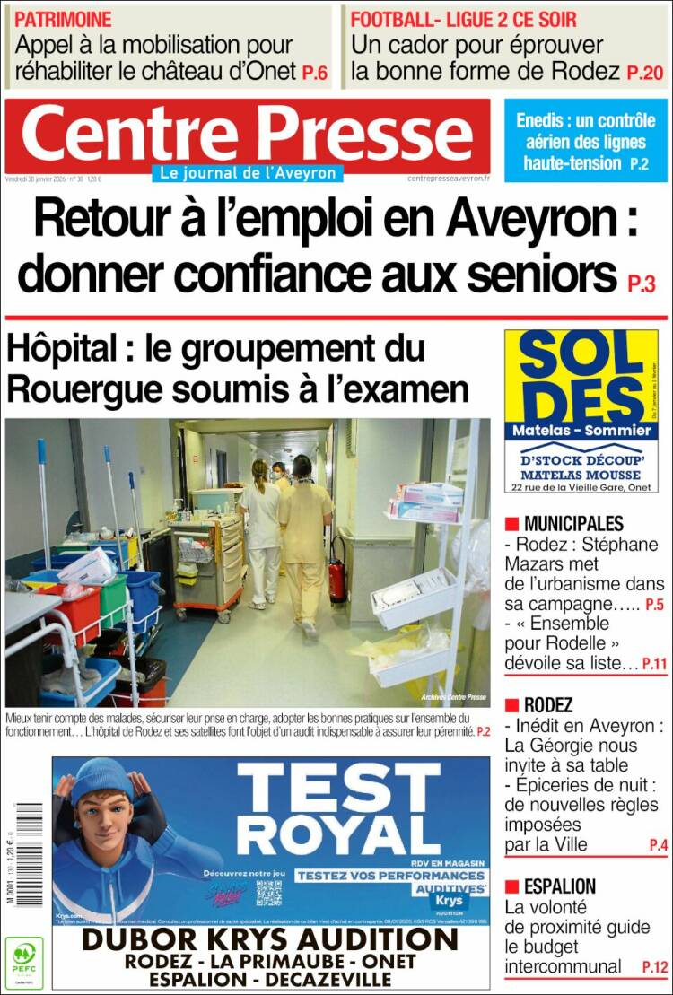 Portada de Centre Presse (Francia)