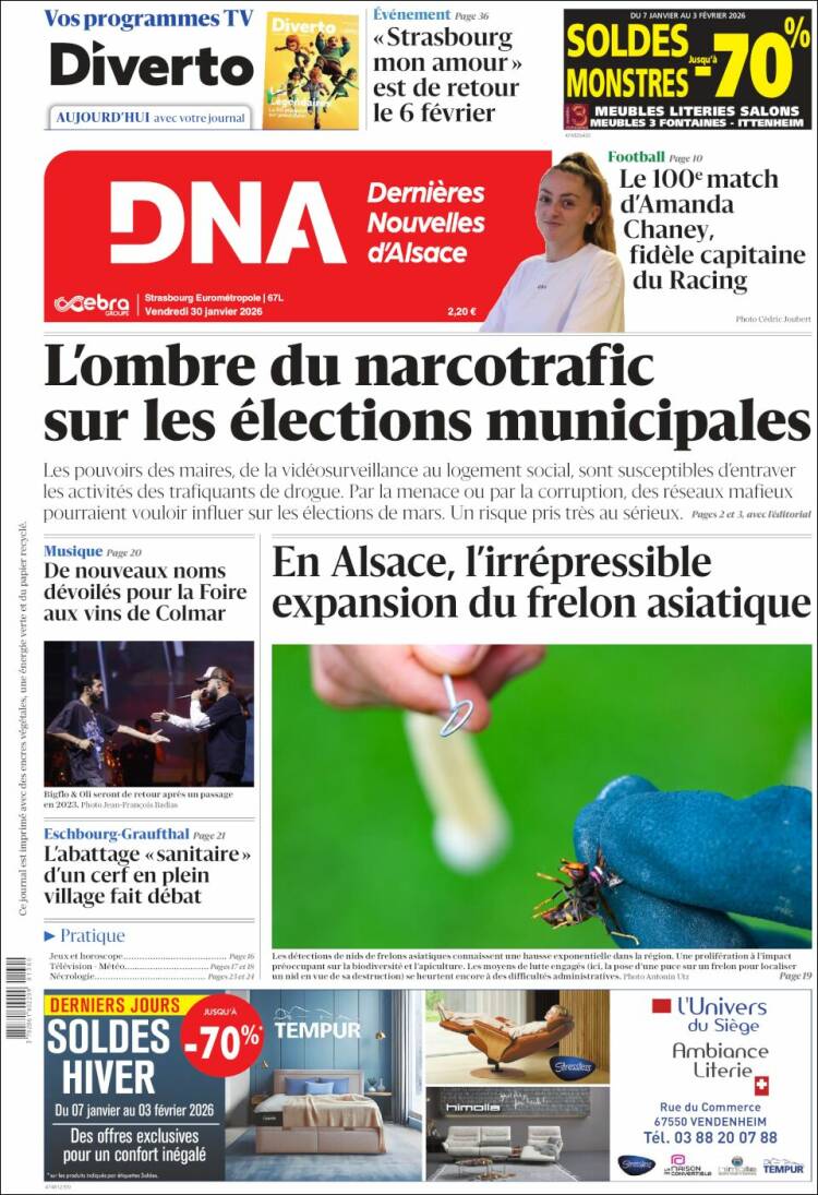 Portada de Les Dernières Nouvelles d'Alsace (Francia)