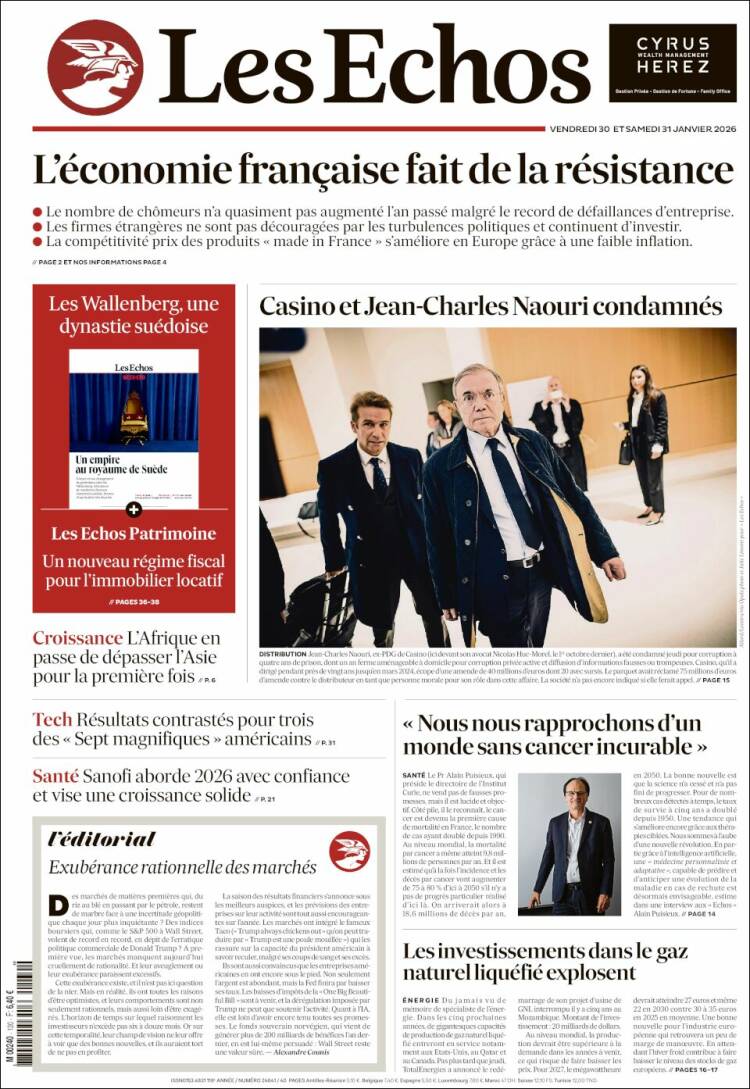 Portada de Les Echos (Francia)