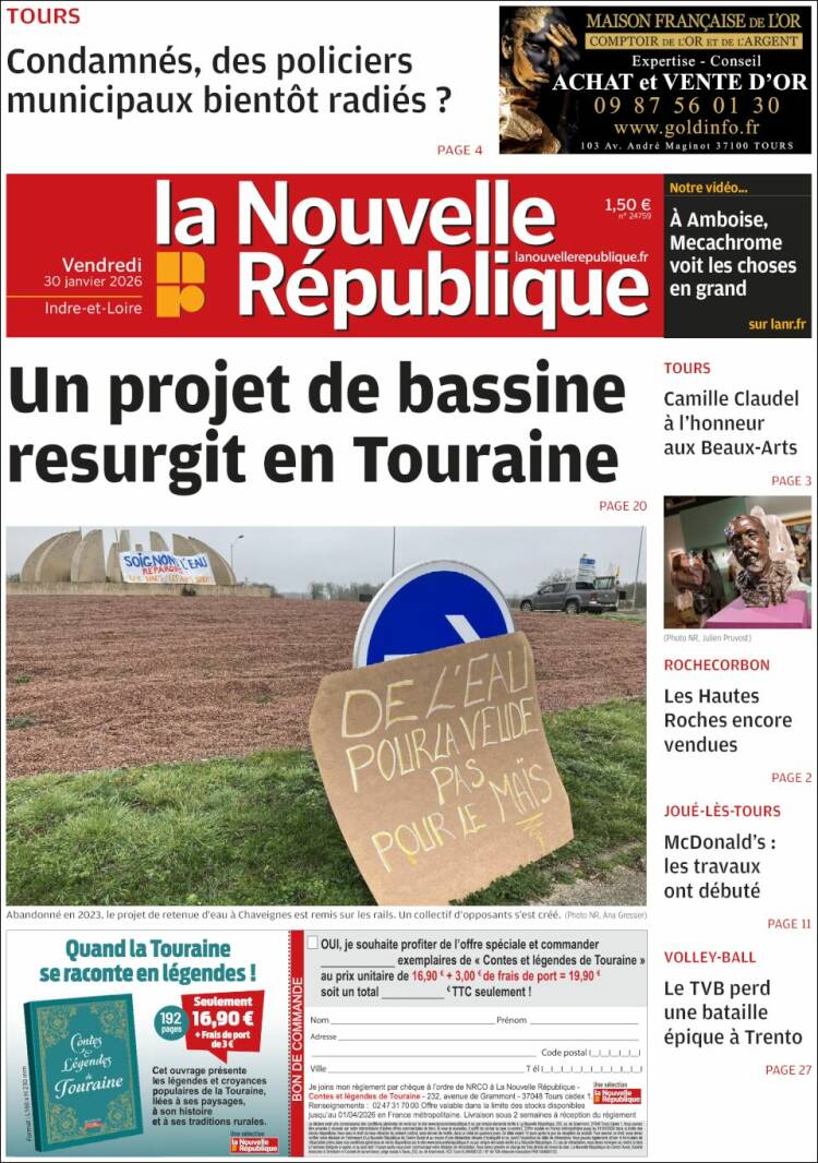 Portada de La Nouvelle Republique (Francia)