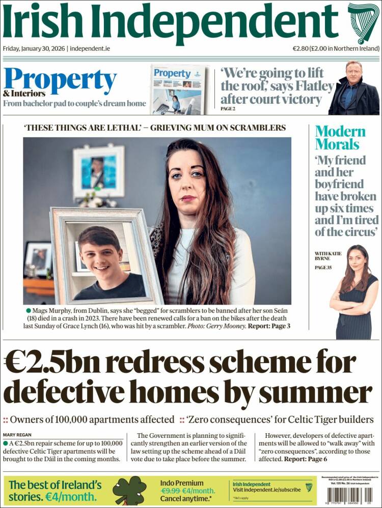 Portada de Irish Independent (Irlanda)