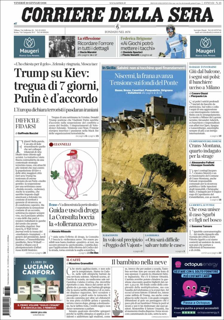 Portada de Corriere della Sera (Italia)
