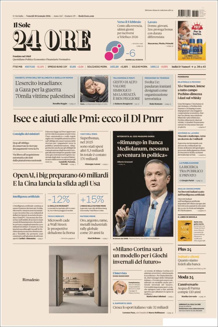 Portada de Il Sole 24 ORE (Italia)