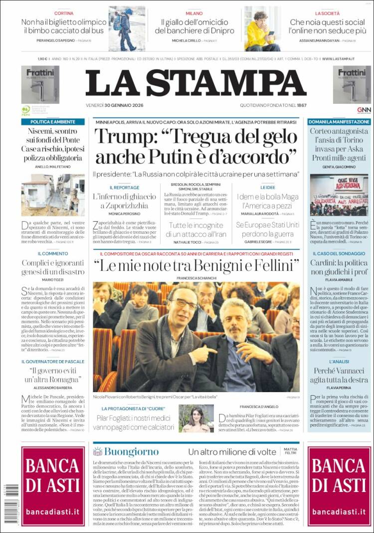 Portada de La Stampa (Italy)