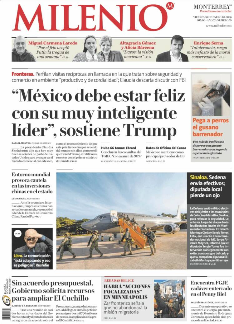 Portada de Milenio de Monterrey (M&eacute;xico)