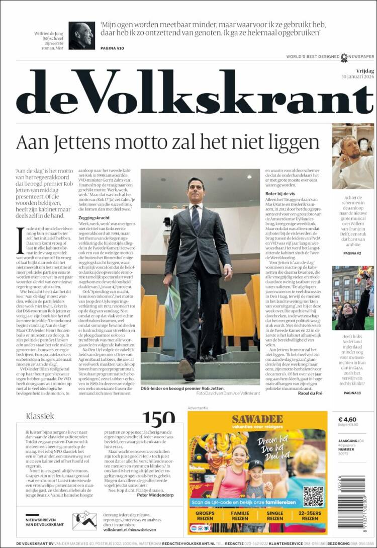 Portada de De Volkskrant (Pa&iacute;ses Bajos)