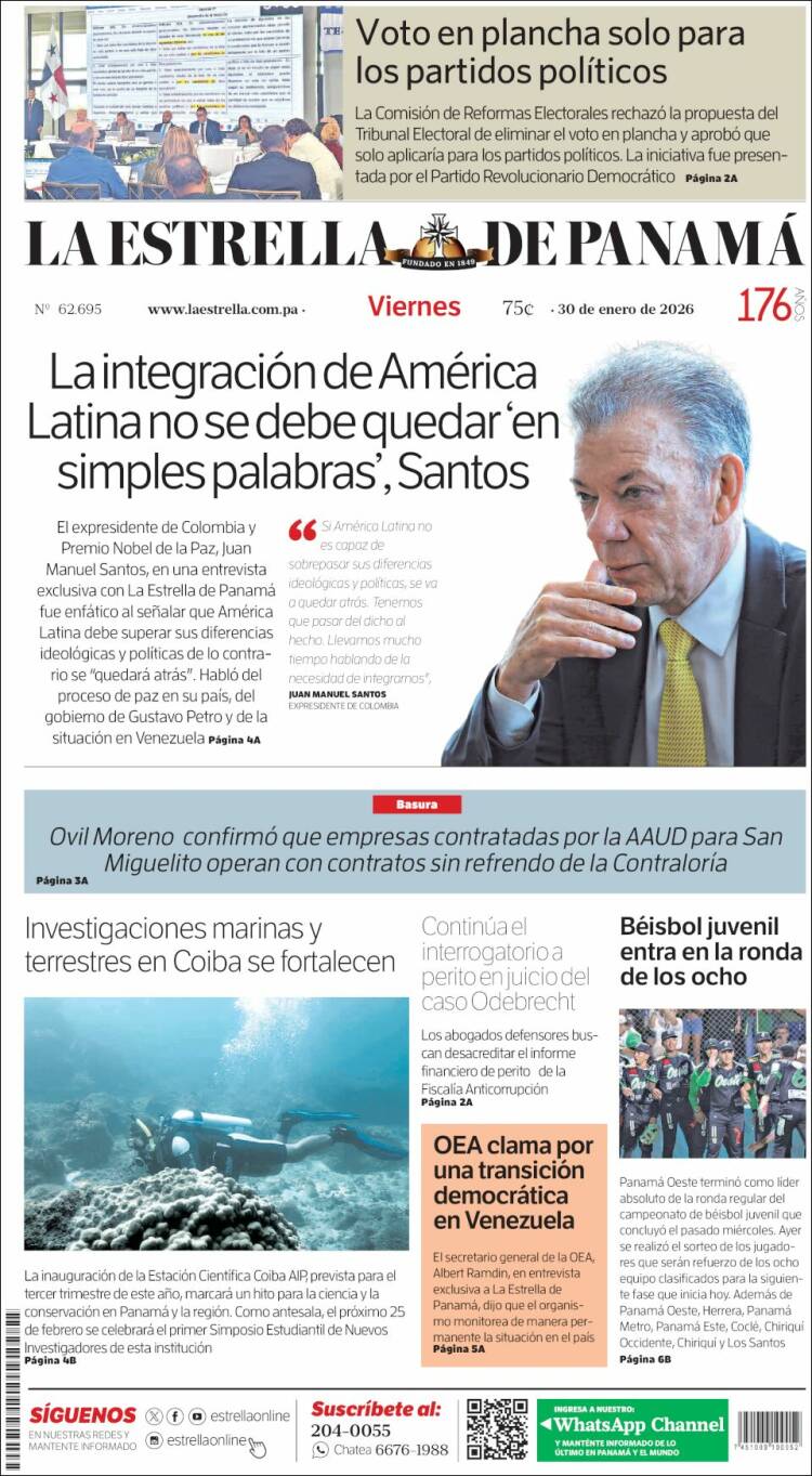 Portada de La Estrella de Panamá (Panam&aacute;)