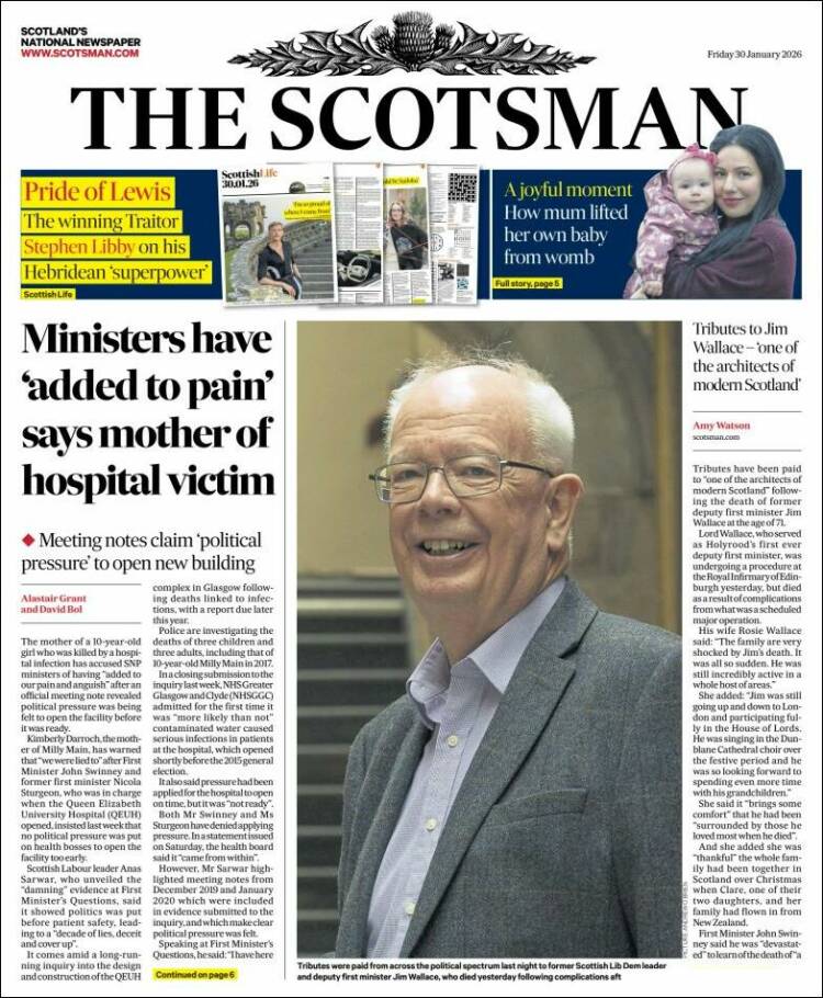 Portada de The Scotsman (Reino Unido)