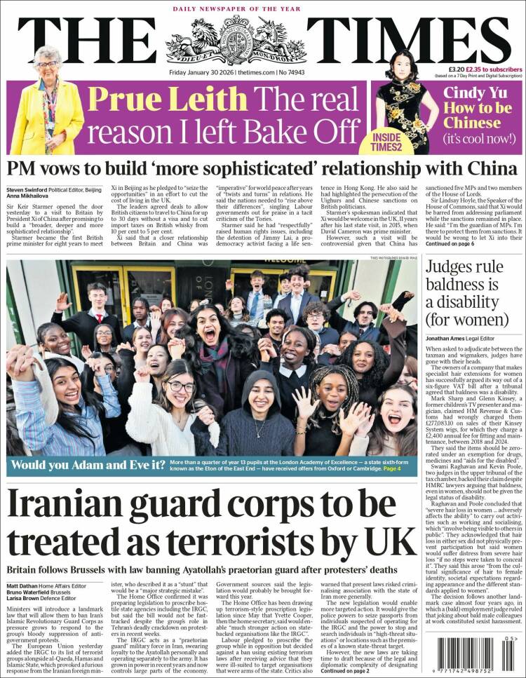 Portada de The Times (Reino Unido)