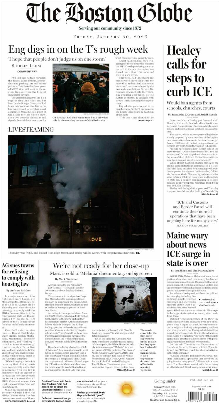 Portada de Boston Globe (USA)