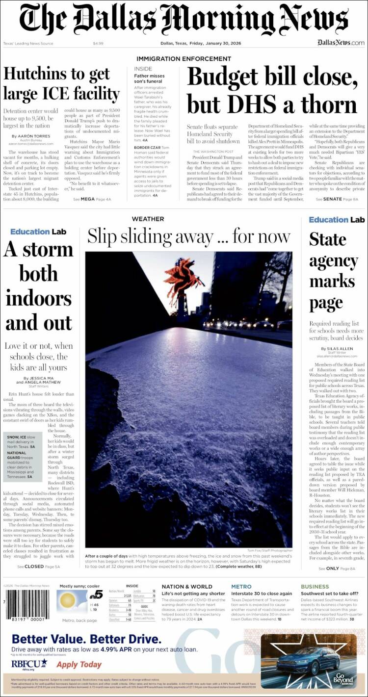 Portada de Dallas Morning News (USA)