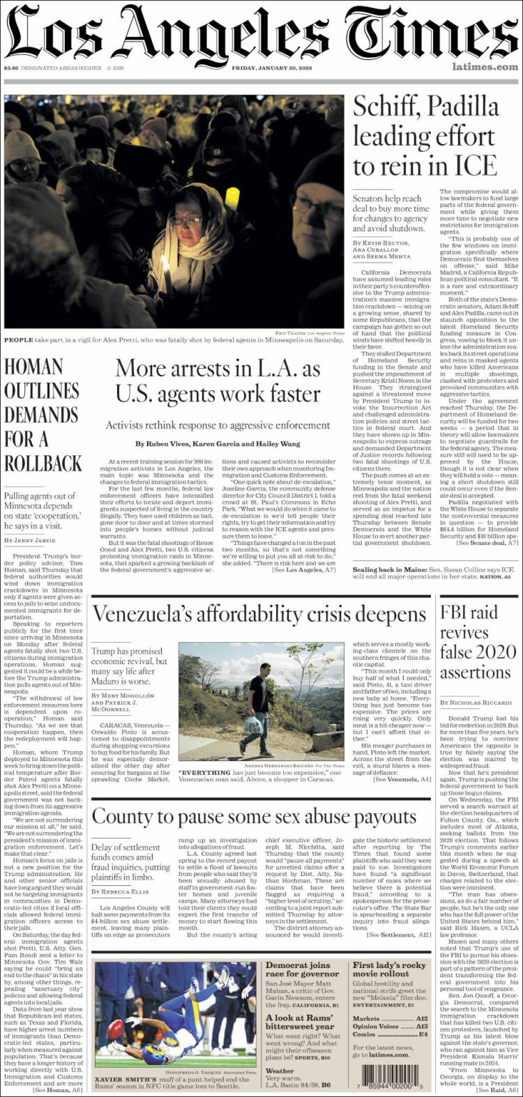 Portada de Los Angeles Times (USA)