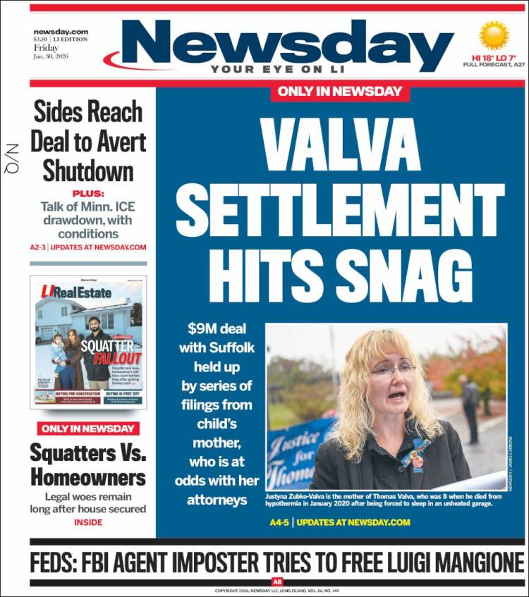 Portada de Newsday (USA)